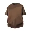 Camiseta de Punto de Manga Corta para Hombre, Color Sólido, Cuello Semi Alto, Adecuada para Usar Debajo de un Traje, Estilo Old Money, Seda de Hielo, Verano, Venta al por Mayor de Fábrica Transfronteriza