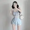 Traje de Baño Nuevo Estilo para Mujer, Puro y Atractivo, Inspirado en Chanel, Como de Hada, Conservador, Adelgazante, Dos Piezas, Atractivo Traje de Baño Estilo Falda