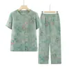 Conjunto de verano talla grande para mujeres mayores, conjunto casual de dos piezas para señoras mayores, camisa de manga corta para madre