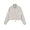 Ropa de Mujer Transfronteriza Primavera y Otoño 2026 Moda Europea y Americana Holgada Chaqueta de Nylon a Cuadros con Decoración de Cremallera y Corbata para Mujer F826012