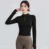 Top de yoga para mujer con media cremallera, cuello alto y manga larga, transpirable, adecuado para correr, fitness, entrenamiento al aire libre y yoga; al por mayor