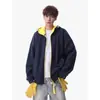 Nueva Sudadera con Capucha y Cremallera de Bloques de Color para Primavera y Otoño para Hombres y Mujeres, Chaqueta Casual Retro Americana Estilo Universitario para Parejas, Moderna