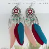 Pendientes de Plumas Bohemios Transfronterizos Redondos Vintage Rojos Esmaltados de Vacaciones Estilo Étnico de Lujo Ligero para Mujer