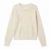 Suéter de crochê vazado com padrão de losangos e gola redonda para mulheres, top fino de jacquard de manga longa estilo Chanel para o início do outono em estoque