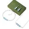 Cadena para Clavícula de Aguamarina Natural, Pulsera de Perlas de Agua Dulce, Diseño de Aretes de Aguamarina, Set de Joyería de 3 Piezas de Lujo Ligero