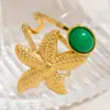 Anillo de luz LED circular de acero inoxidable europeo y americano, anillo de pulsera de lujo con alto sentido de concha de estrella de mar, anillo de acero de titanio de oro real de 18 quilates, anillo de perlas