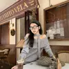 Foto real~ Suéter de tricô trançado com gola halter para outono e inverno, estilo casual, caimento justo, design de um ombro só, blusa de tricô feminina 19684
