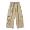 Calças cargo de algodão plissadas estilo retro japonês, perna reta, paraquedista, marca da moda primavera e outono, unissex, corte solto, com caimento, calças compridas casuais