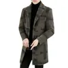 Casaco de Veludo de Mínk Dourado de Comprimento Médio para Homens, Trench Coat de Lã Listrado Espesso com Forro de Fleece para Inverno, Jaqueta de Lã Tendência Estilo Coreano