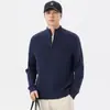 Suéter de tricô jacquard retrô americano de alta qualidade com zíper parcial e gola alta para homens, novo estilo outono/inverno com corte solto e relaxado