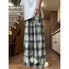 Pantalones Casuales de Cuadros Tie-Dye Estilo Retro Americano para Hombre de Pierna Ancha Pantalones Largos Rectos de Primavera y Verano para Pareja