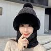 Gorro de invierno para mujer, con orejeras, grueso, de una pieza, estilo étnico, protector facial, suave y cálido, con bola de pelo.