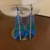 Brincos de Corrente Longa com Garras Exageradas Elegantes de Prata S925 com Strass para Mulheres Brincos com Franjas de Diamante Colorido Europeus e Americanos Brincos da Moda