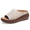 Sandalias de Cuero Genuino con Suela Gruesa Transfronterizas para Mujer, Nuevas Sandalias de Cuña Huecas de Verano, Sandalias de Playa de Moda para Usar al Aire Libre con Punta de Pez