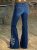 Jeans Acampanados Transfronterizos, Levanta Glúteos y Adelgaza la Cintura, Bordados en el Tobillo, Estilo Versátil para Todas las Estaciones, Finamente Cosidos
