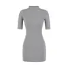 Vestido de Punto Bodycon Sexy Estilo Puro, Cuello Semi-Alto, Manga Media, Elástico de Primavera, Ajustado Sexy, Vestido Base Corto para Mujer