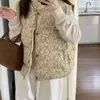 Chaleco acolchado floral estilo japonés con cuello alto para mujer petite, Chaqueta de algodón cálida holgada retro, Nuevo de Invierno 2025