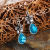 Pendientes exagerados de estilo étnico bohemio retro europeo y americano con piedra natural galvanizada de plata antigua y turquesa para mujer.