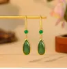 Nuevos Pendientes Clásicos de Diseño Chino Forma de Gota de Agua Imitación Oro Antiguo Jade Hetian para Mujer, Versátiles y Elegantes en Estilo de Lujo Ligero