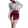 Uniforme de Aeromoça Lingerie Sexy, Feminino e Apaixonado, Sedutor e Puro Desejo, Decote em V Profundo, Não Precisa Tirar, Uniforme para Role-Playing 8064