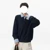 Nuevo a cuadros engrosados patchwork falso dos piezas para hombre marca de moda retro diseño juvenil sentido versátil casual holgado manga larga