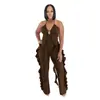 C7836 Transfronterizo 2026 Nueva Moda para Mujer Elegante Cuello Halter Cuello en V Volantes Cintura Alta Adelgazante Pierna Ancha Jumpsuit de Fiesta