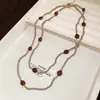 Colar de Miçangas Olho de Tigre Multicamadas Cor Caramelo Mocha Estilo Retrô Acessórios Moda Feminina Corrente para Suéter Luxo Leve Colar de Alta Qualidade