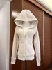Chamarra con capucha ajustada blanco grisáceo para mujer, nuevo estilo otoño 2026, estilo coreano, hombro normal, adelgazante, ajustada, cintura ceñida, top con capucha