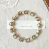 Pulsera Retro de Resina Estilo Chino Dorado con Perlas Redondas de Imitación de Ojo de Gato Color Café, Pulsera de Círculo Único, Regalo de Nicho al por Mayor