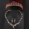 Corona Tiara de Novia 2021 Nueva Princesa Dulce Atmósfera Estilo Coreano Dorado Accesorios para Boda Collar Juego de Tres Piezas