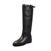 Dos tipos de botas de montar altas de cuero de vaca completo, sencillas y versátiles, con efecto desgastado, 2026; botas altas de cuero genuino de tacón grueso y punta redonda para mujer