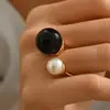 Anillo Geométrico Redondo de Perla de Imitación Sencillo, Anillo de Estilo de Nicho de Gama Alta, Diseño Personalizado de Ins, Joyería de Mano de Moda al por Mayor
