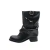 Botines elegantes para mujer 2026, botas apiladas plisadas tachonadas, botas de cowboy western negras, botines Martin cortos de cuero con hebilla