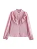 Comércio Exterior Transfronteiriço Roupas Femininas Moda Outono e Inverno 2025 Estilo Europeu e Americano Camisa de Manga Longa com Listras e Gola Alta de Botão Único para Mulheres