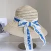 Sombrero de Pescador Hueco de Mezclilla con Adorno de Encaje para Mujer, Sombrero de Paja Transpirable Versátil de Verano para Protección Solar, para Vacaciones y Playa