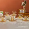 Juego de taza y platillo para café turco de alta calidad, con un lujoso borde dorado y asa de perla, 6 piezas, apto para uso doméstico y como regalo
