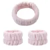 Faixa de Cabelo e Pulseira de Flanela Cor Lisa Três Peças para Lavagem do Rosto Feminino Pulseira de Pelúcia Amazon Transfronteiriça