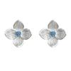 Brincos de Flor de Quatro Folhas com Textura Trefilada Luxo Leve Doce Elegante Brincos de Zircônia Brincos de Moda Coreana Senso de Sofisticação