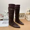 Pantalones de bota de punta estilo coreano para mujer, nueva colección 2026, botas largas que realzan la altura, botines plisados, botas altas de montar adelgazantes