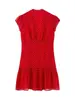 Comércio exterior por atacado roupas femininas estilo europeu e americano, vestido curto vintage versátil de manga curta com decote V sem mangas de bolinhas