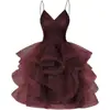 Dulces Recuerdos Vestido Corto de Bola Sexy Escote en V Tul Capas Volantes Vestido de Cóctel Vestido de Graduación Vestido
