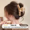 Accesorio para el cabello de pinza de tiburón marrón, de bajo volumen, esponjoso, para peinado semi-recogido, pinza grande de oso para el cabello, pinza de garra con orejas de gato y borla elegante para mujer