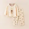 Conjunto Casa Algodão Puro Fino Estilo Coreano Roupas de Casa para Meninas Gola Redonda Manga Longa Pijama Infantil Masculino Classe A Verão