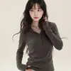 Suéter de Tricô Laranja com Capuz Estilo Coreano para Mulheres Outono Inverno Design de Camada Interna Blusa de Moletom Emagrecedora Top Base