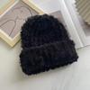 Corea del Sur lindo oso de peluche gorro tejido para mujer otoño e invierno engrosado cálido puntera gorro de cuenca de punto pullover de piel sintética
