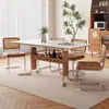 Mesa de Comedor de Madera Maciza y Piedra Estilo Wabi-Sabi Color Crema Nuevo Modelo 2024 Minimalista Moderno Familiar Vintage Francés Retro Gama Alta