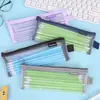 Estojo de Lápis de Malha Transparente com Grande Capacidade, Logotipo Personalizável, Bolsa Simples para Material Escolar, Feito Sob Medida com Seu Próprio Design para Promoção e Armazenamento