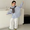 Conjunto de Camisa Primavera e Verão para Meninas 2026 Moda Estilo Coreano Casual Conjunto de Camisa com Xale e Calça para Crianças Mais Velhas