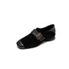 40-43 plus size comércio exterior salto grosso fivela de cinto boca profunda sapatos únicos francês retro ovelha torneamento couro dois-usando bico redondo sapatos de salto médio