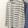 Camiseta de Manga Larga Rayada con Cuello Redondo Casual para Mujer 2025 Nueva Colección Primavera y Otoño Camisa Básica Holgada Top Versátil Nis